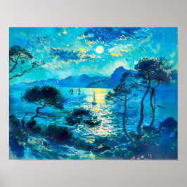 Moonlit Bay mit Boote Impressionist Nocturne Poster