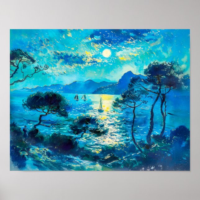 Moonlit Bay mit Boote Impressionist Nocturne Poster (Vorne)