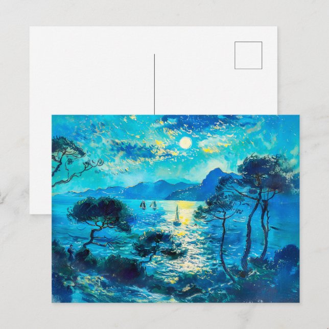 Moonlit Bay mit Boote Impressionist Nocturne Postkarte (Vorne/Hinten)