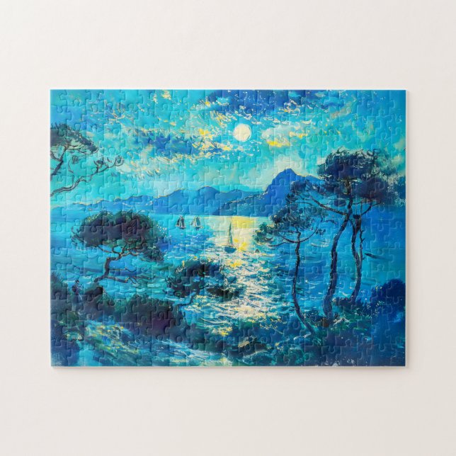 Moonlit Bay mit Boote Impressionist Nocturne Puzzle (Horizontal)