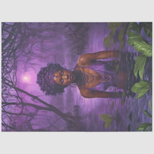 Moonlit Bayou Voodoo Witch – Gothic Decoupage Seidenpapier (Vorderseite)