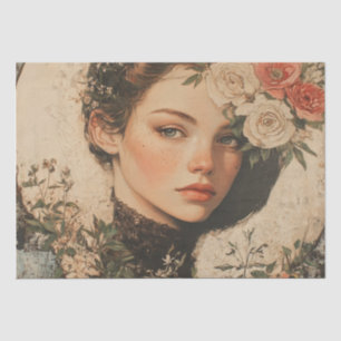 Moonlit Beauty - Frau mit Blume und Vollmond Seidenpapier