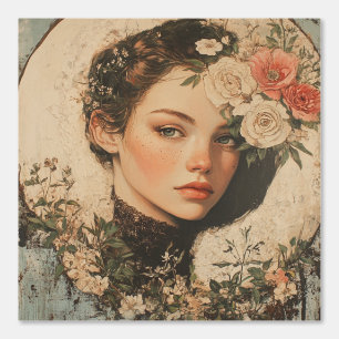Moonlit Beauty - Frau mit Blume und Vollmond Tapete