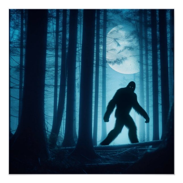 Moonlit Begegnung: Bigfoot im Wald Poster (Vorderseite)