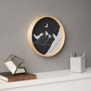 Moonlit Berge Kunstmauer Uhr mit Nacht