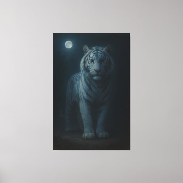 Moonlit Blue White Tiger – Fine Art Canvas Leinwanddruck (Vorderseite)