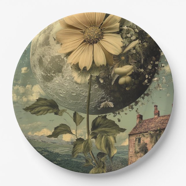 Moonlit Blume und Vintager Charme Pappteller (Vorderseite)