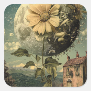 Moonlit Blume und Vintager Charme Quadratischer Aufkleber