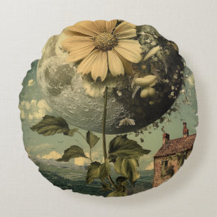 Moonlit Blume und Vintager Charme Rundes Kissen