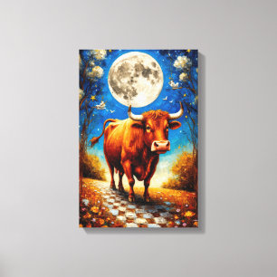 Moonlit Bull Fantasy Art of Dreamy Interiors Leinwanddruck