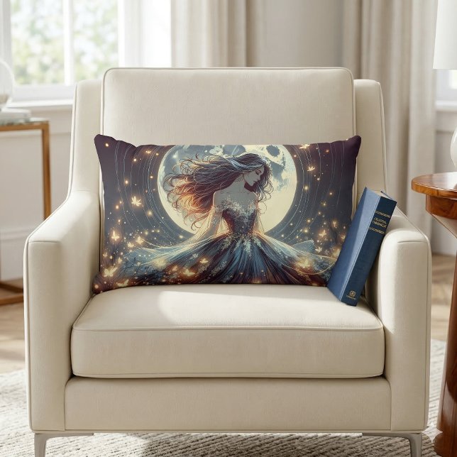 Moonlit Butterfly Enchantress Fantasy Lendenkissen (Moonlit Butterfly Enchantress Fantasy Lumbar Pillow Mockup  A)