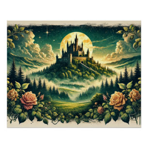 "Moonlit Castle Dreamscape" verzauberte Fantasie Poster