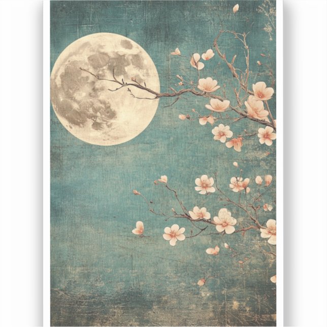 Moonlit Cherry Blossom Serenity Aufkleber (Vorderseite)