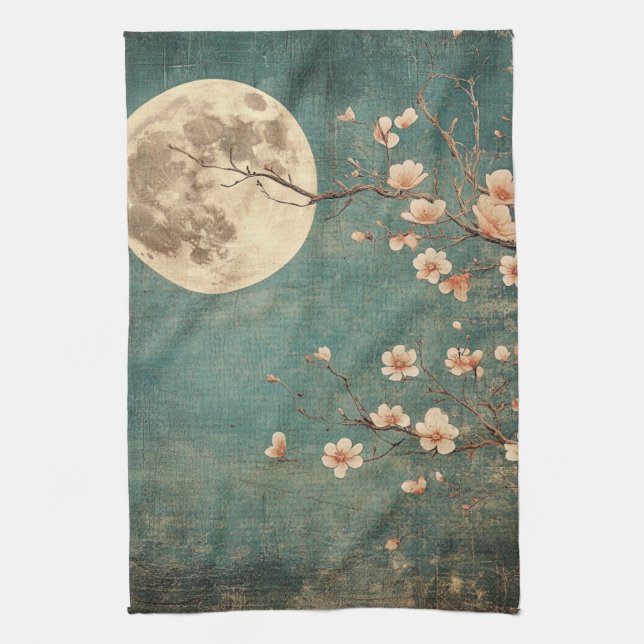 Moonlit Cherry Blossom Serenity Geschirrtuch (Vertikal)