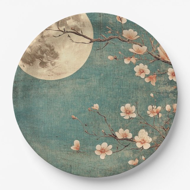 Moonlit Cherry Blossom Serenity Pappteller (Vorderseite)