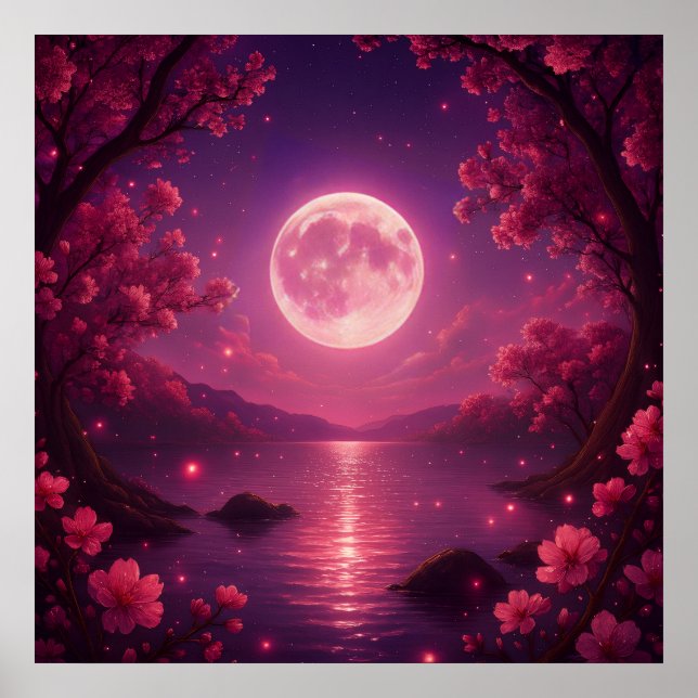 Moonlit Cherry Blossom Serenity Poster (Vorne)