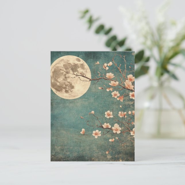 Moonlit Cherry Blossom Serenity Postkarte (Stehend Vorderseite)