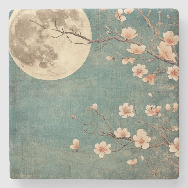 Moonlit Cherry Blossom Serenity Steinuntersetzer (Vorderseite)
