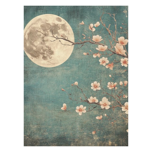 Moonlit Cherry Blossom Serenity Tischdecke (Vorderseite)