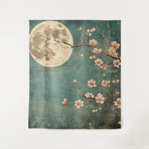 Moonlit Cherry Blossom Serenity Wandteppich