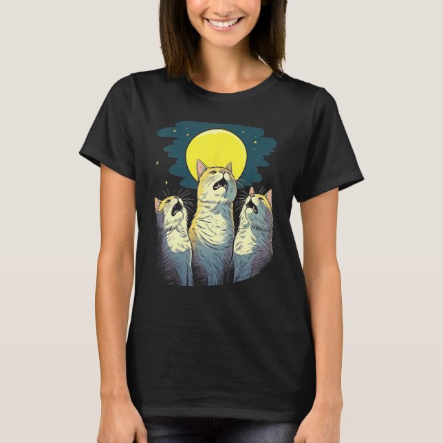 Moonlit Chorus Trio of Cats Singing Melodies T-Shirt (Vorderseite)