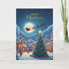 Moonlit Christmas Village — Holiday Greeting Card Karte