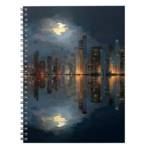 Moonlit City Skyline Reflection Notebook Notizblock