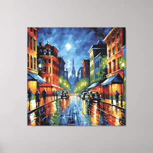 Moonlit City Street Leinwanddruck