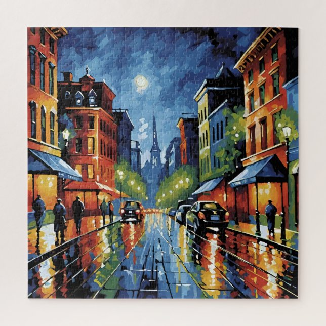 Moonlit City Street Puzzle (Vertikal)