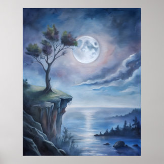 Moonlit Cliffside schön Poster