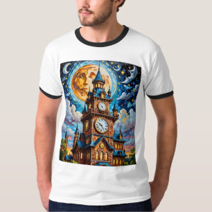 Moonlit Clock Tower Fantasy Art Tshirt