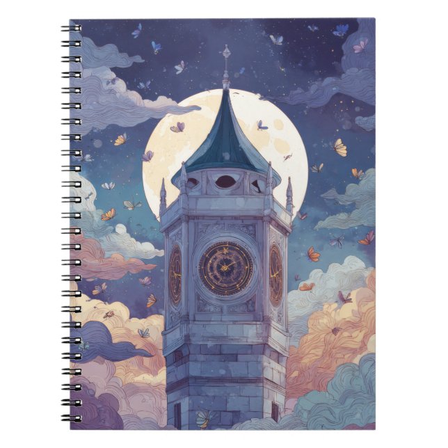 Moonlit Clock Tower Fantasy Sky Notebook Notizblock (Vorderseite)