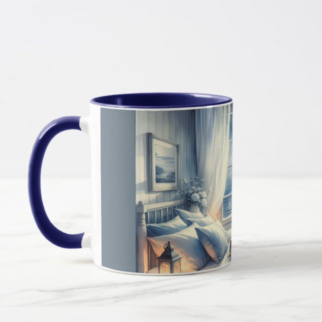 Moonlit Coastal Bedroom with Sleeping Cat Tasse (Links)