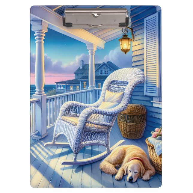 Moonlit Coastal Porch mit Hund & Ocean View Klemmbrett (Vorderseite)