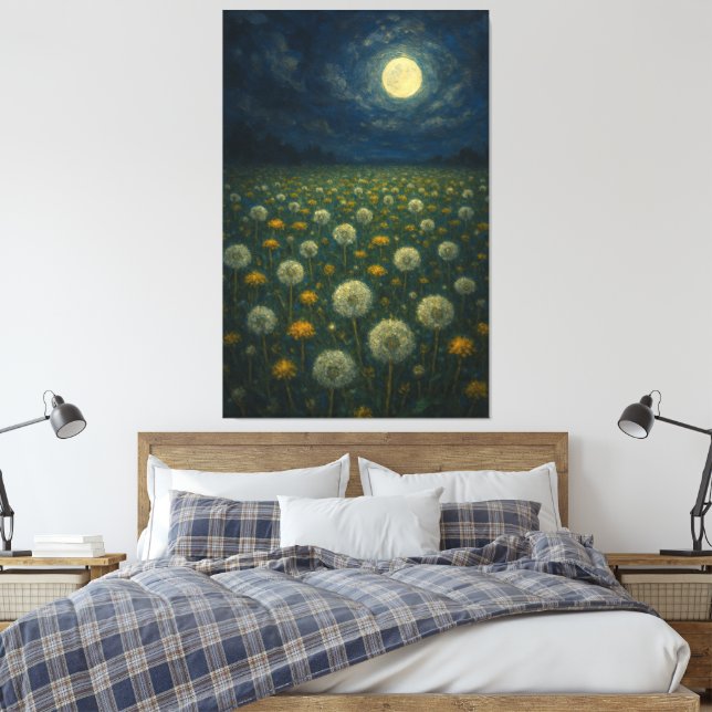 Moonlit Dandelion Meadow Leinwanddruck (Insitu (Schlafzimmer))