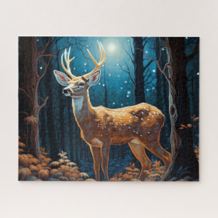 Moonlit Deer Forest Scene   Majestic Wildlife Puzzle