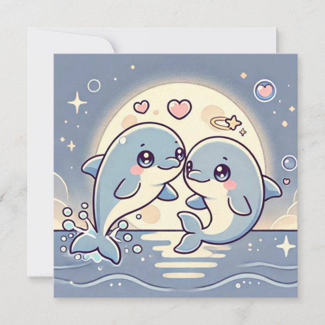 Moonlit Dolphin Liebe Card Feiertagskarte (Vorderseite)