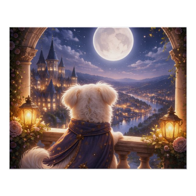 Moonlit Dream – Dog Watching a Magical City Poster (Vorderseite)