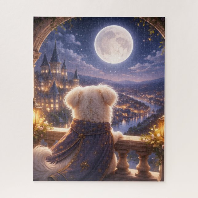 Moonlit Dream – Dog Watching a Magical City Puzzle (Vertikal)
