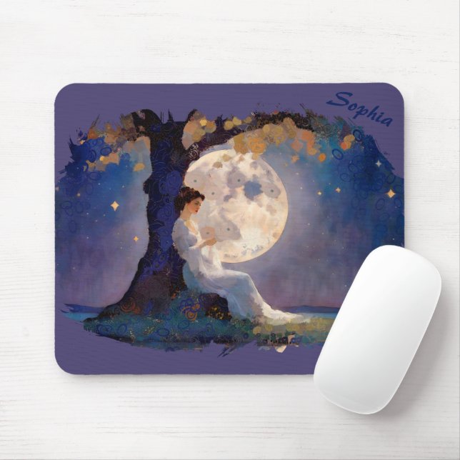 Moonlit Dreamer - Serene Night Sky Mousepad (Mit Mouse)