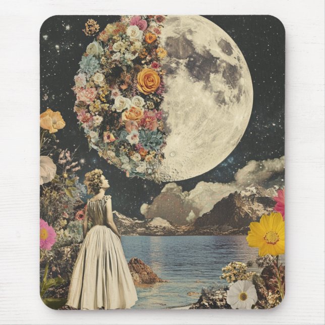 Moonlit Elegance - Frau mit Mond (2) Mousepad (Vorne)