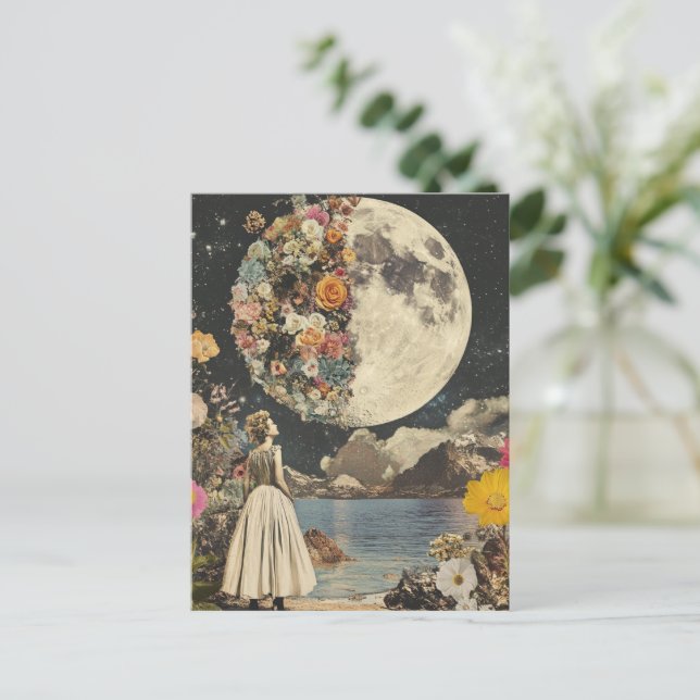 Moonlit Elegance - Frau mit Mond (2) Postkarte (Stehend Vorderseite)