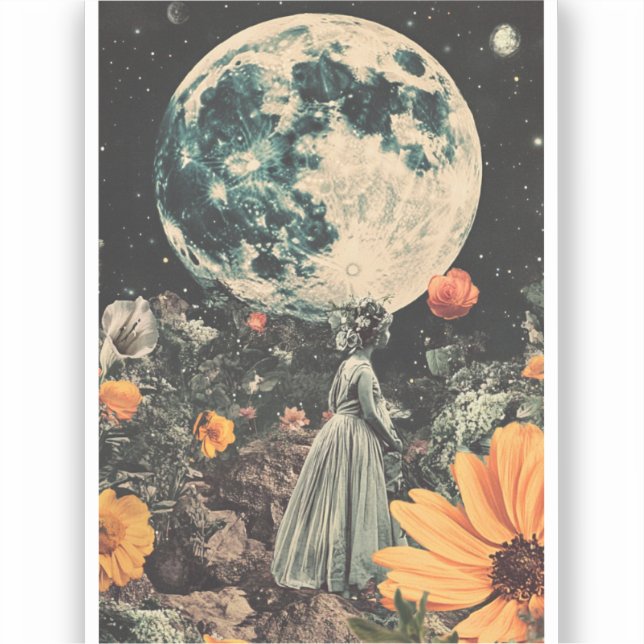 Moonlit Elegance - Frau mit Mond (3) Aufkleber (Vorderseite)