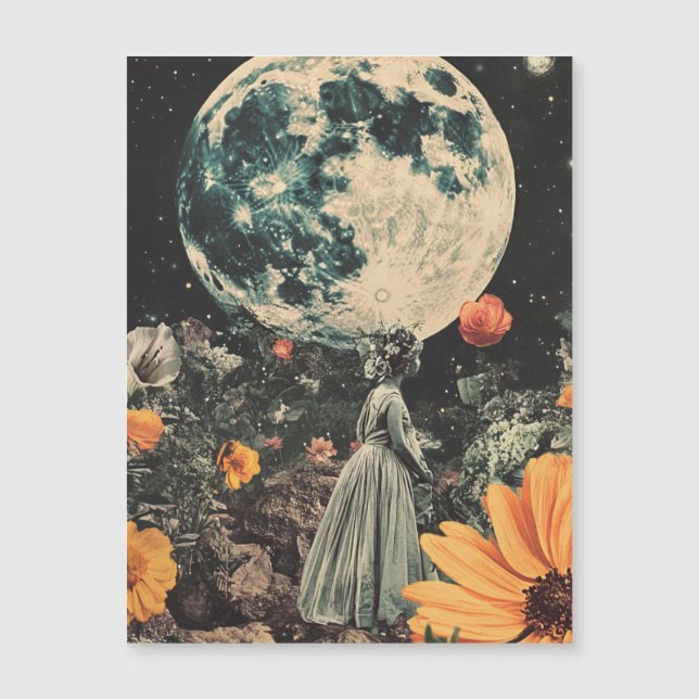 Moonlit Elegance - Frau mit Mond (3) Magnetkarte (Vorderseite)