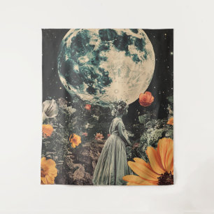 Moonlit Elegance - Frau mit Mond (3) Wandteppich