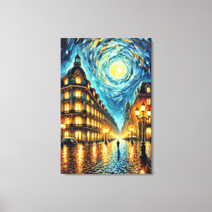 Moonlit Elegance - Van Gogh Inspiriert Stadtbild Leinwanddruck