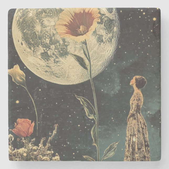 Moonlit Elegante - Frau mit dem Mond Steinuntersetzer (Vorderseite)