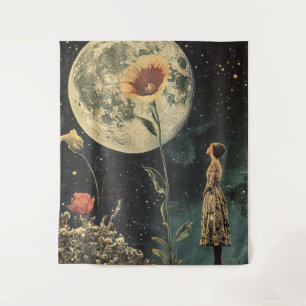 Moonlit Elegante - Frau mit dem Mond Wandteppich