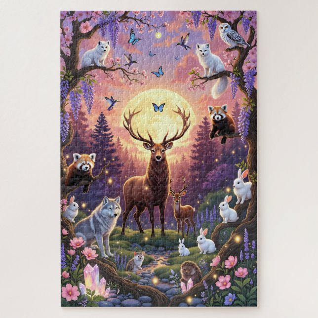Moonlit Enchanted Forest Puzzle – Stag, Wolves, Bu (Vertikal)