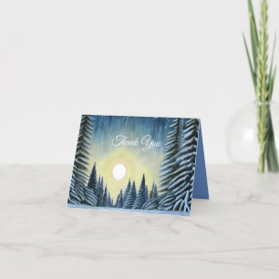 Moonlit Evergreen Snowscape Under The Night Stars Dankeskarte